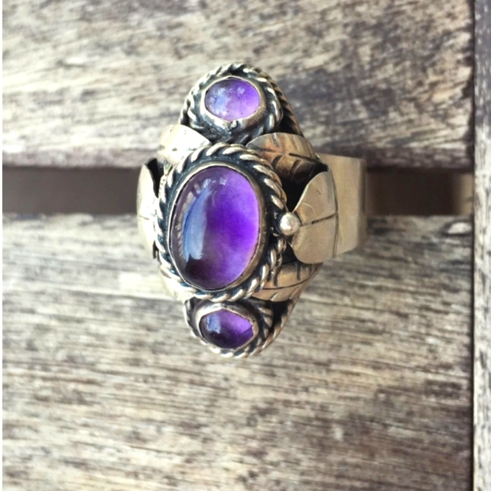 Taxco Amethyst Sterling Silver Poison Ring